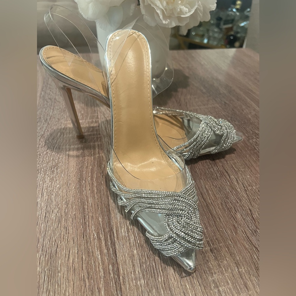 Worn only once silver heels
